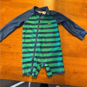 9 M Carter’s Blue/ Green striped long sleeve rash guard swimsuit
